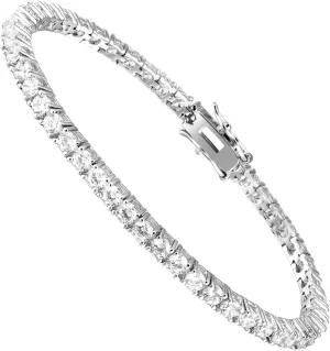 18K White Gold Plated 3mm Round CZ Classic Tennis Bracelet for Women and Men Diamond Chain Sizes 6-9 Inches 4 Prong