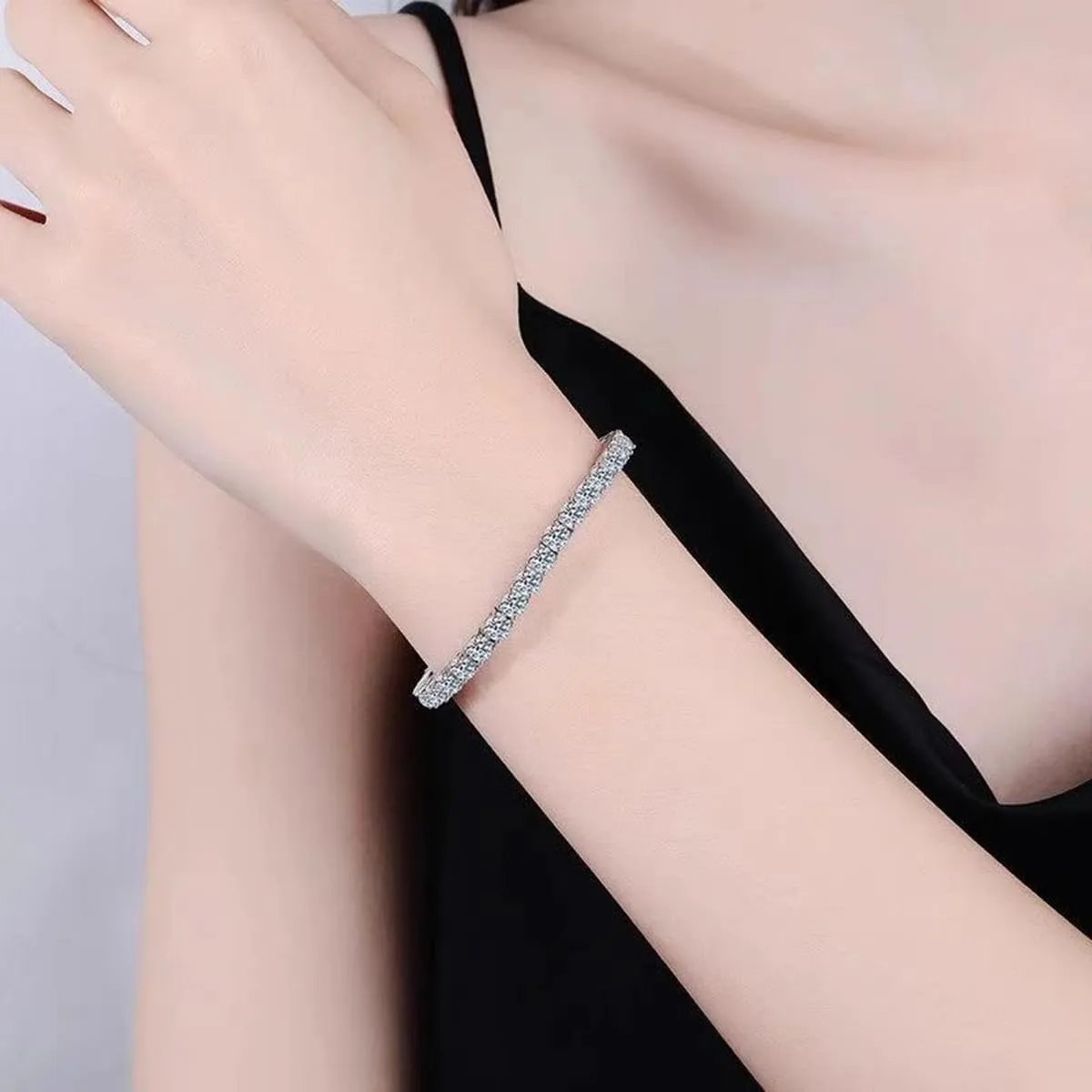 18K White Gold Plated 3mm Round CZ Classic Tennis Bracelet for Women and Men Diamond Chain Sizes 6-9 Inches 4 Prong