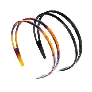 2 Piece Set of Double, Row Teeth Plastic Hairbands in Black And Brown- Boxed, Ideal Non - Slip Hair Accessories