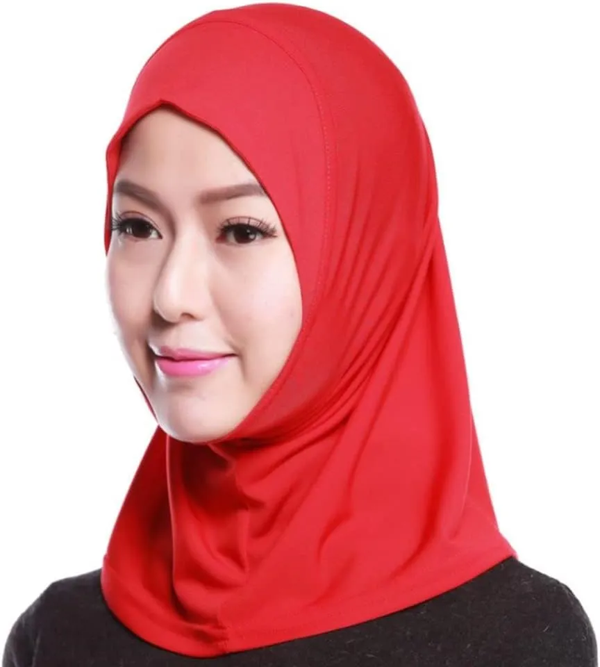 2 Pieces Women Hijab Cap Muslim Turban Head Scarf Full Cover Shawl Cap Full Neck Coverage for Lady Solid Color