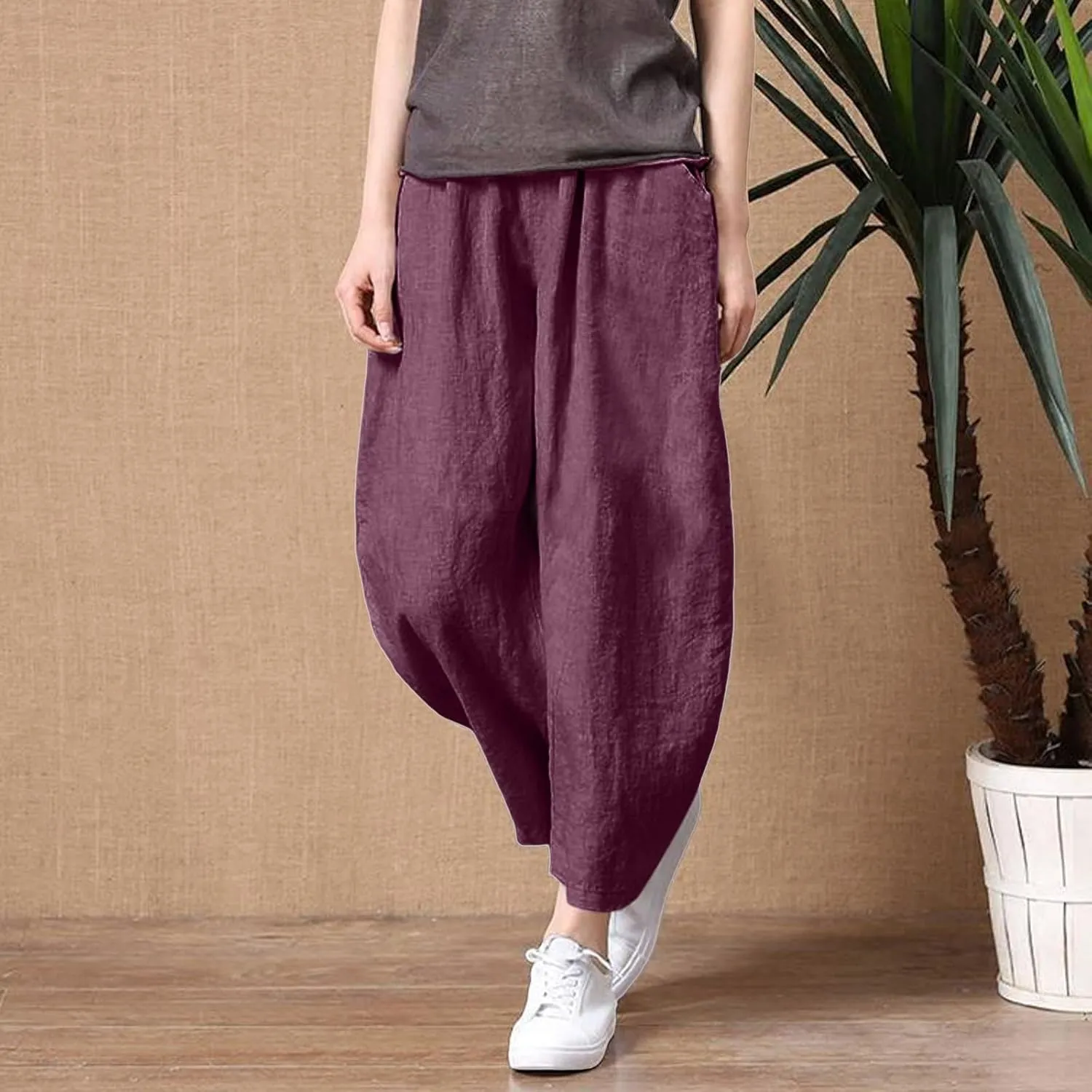 2023 Womens Lace Trim Pants Wide Straight Leg Casual Loose Pants Yoga Sweatpants Comfy High Waisted Lounge Pajama Trousers
