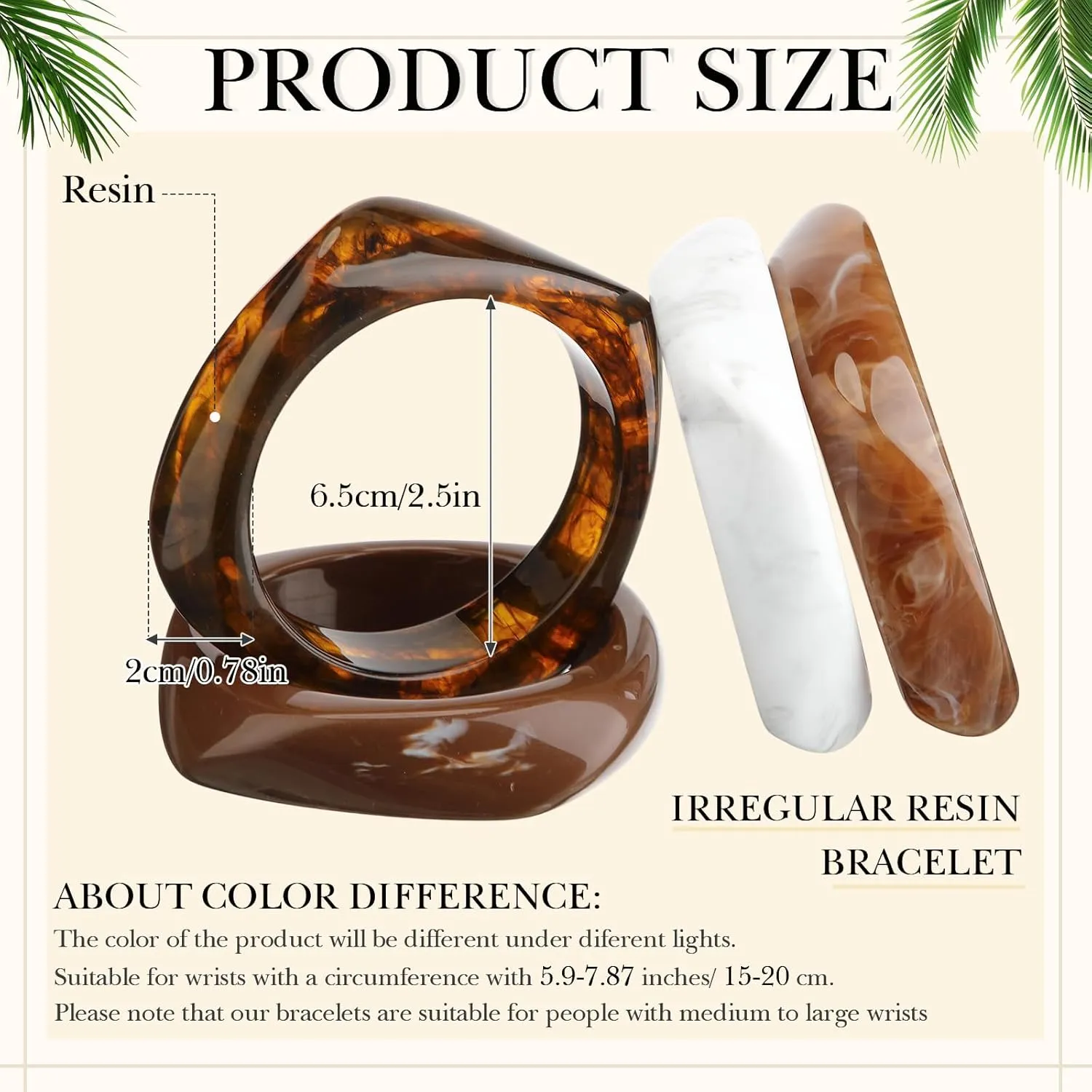 4 Pcs Colorful Square Acrylic Resin Bangle Bracelet Wide Geometric Irregular Wristbands Women