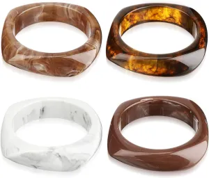 4 Pcs Colorful Square Acrylic Resin Bangle Bracelet Wide Geometric Irregular Wristbands Women