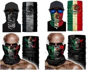 4PCS Skull Mexico Face Sun Scarf Tube Skeleton Bandana Neck Gaiter Magic Balaclava for Riding Biker Fishing Cycling Running Hiking