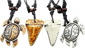 4Pcs Turtle Shark Tooth Necklace Pendant Bohemian Handmade Waterproof Surfer Necklace for Women Men Summer Beach Jewelry Gift