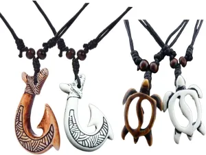 4Pcs Turtle Shark Tooth Necklace Pendant Bohemian Handmade Waterproof Surfer Necklace for Women Men Summer Beach Jewelry Gift