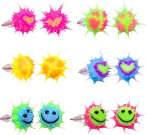 6 Y2K Earrings for Women, Silicone Stud Earring Set, 90s Smiley Face Emoji Jewelry Pack for Adults, Funky Rave Inspired Earrings for Women