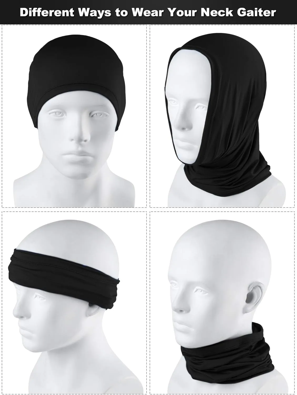 8 Pcs Summer Camo Neck Gaiter Scarf Bandanas for Men Sun Hoods Balaclava Cooling Breathable Face Mask Outdoor Sports (Simple, Black)