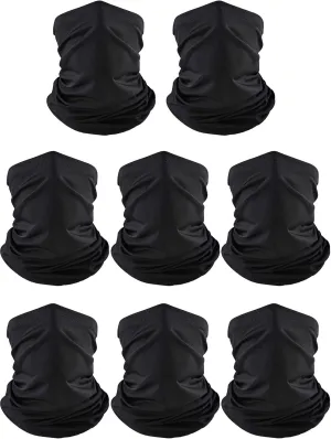 8 Pcs Summer Camo Neck Gaiter Scarf Bandanas for Men Sun Hoods Balaclava Cooling Breathable Face Mask Outdoor Sports (Simple, Black)