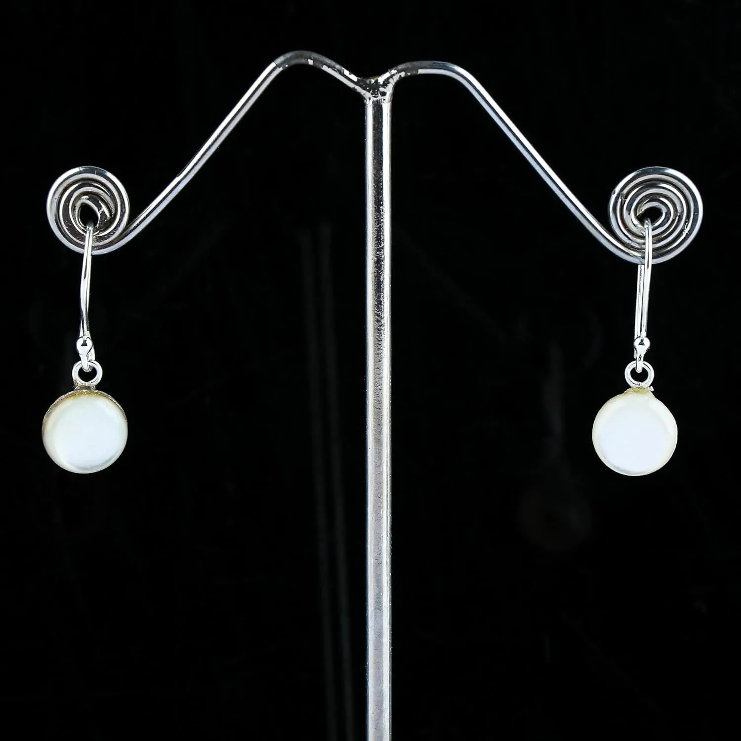 925 Sterling Silver Dainty Earring, Shell Pearl Round Cabochon Earrings, Natural Gemstones, Handmade, Healing Crystals, Anniversary Women Jewelry