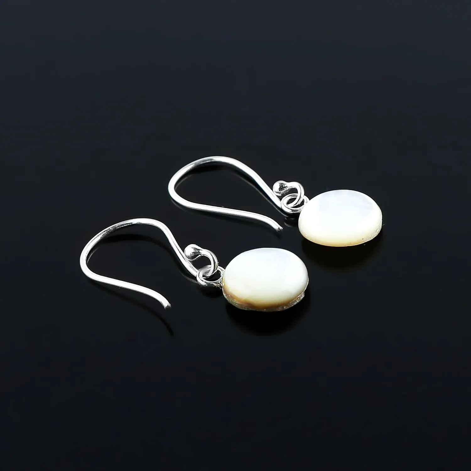 925 Sterling Silver Dainty Earring, Shell Pearl Round Cabochon Earrings, Natural Gemstones, Handmade, Healing Crystals, Anniversary Women Jewelry