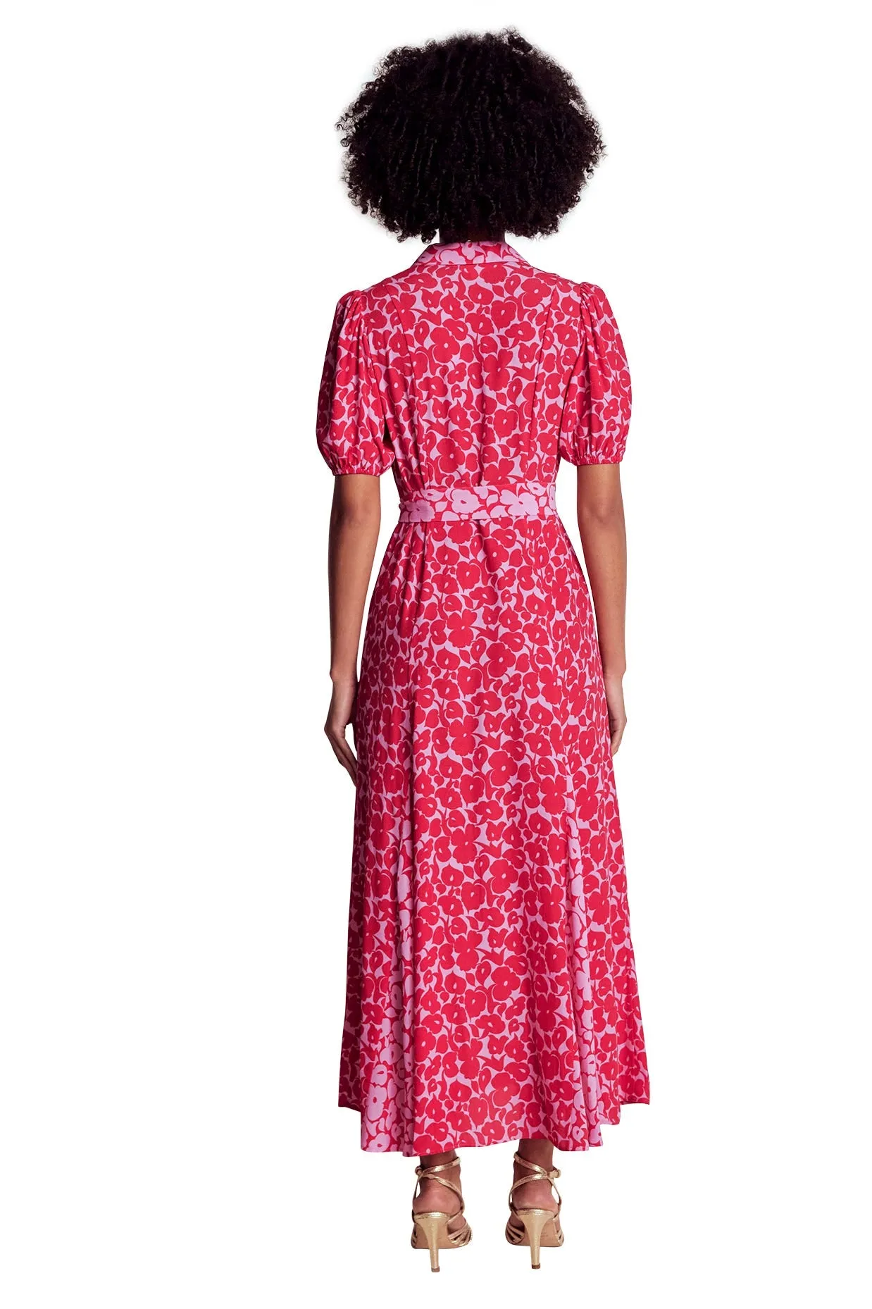 Alegra Midi Shirt Dress-Jewel Red, Leafy Grove