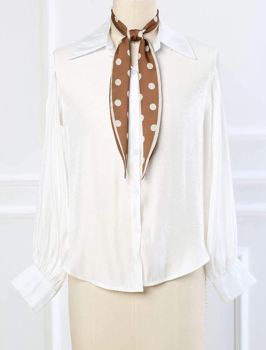 Allegra K Chic Polka Dots Women Neckerchief Skinny Scarves Hair Band Ribbon for Bag Accessory
