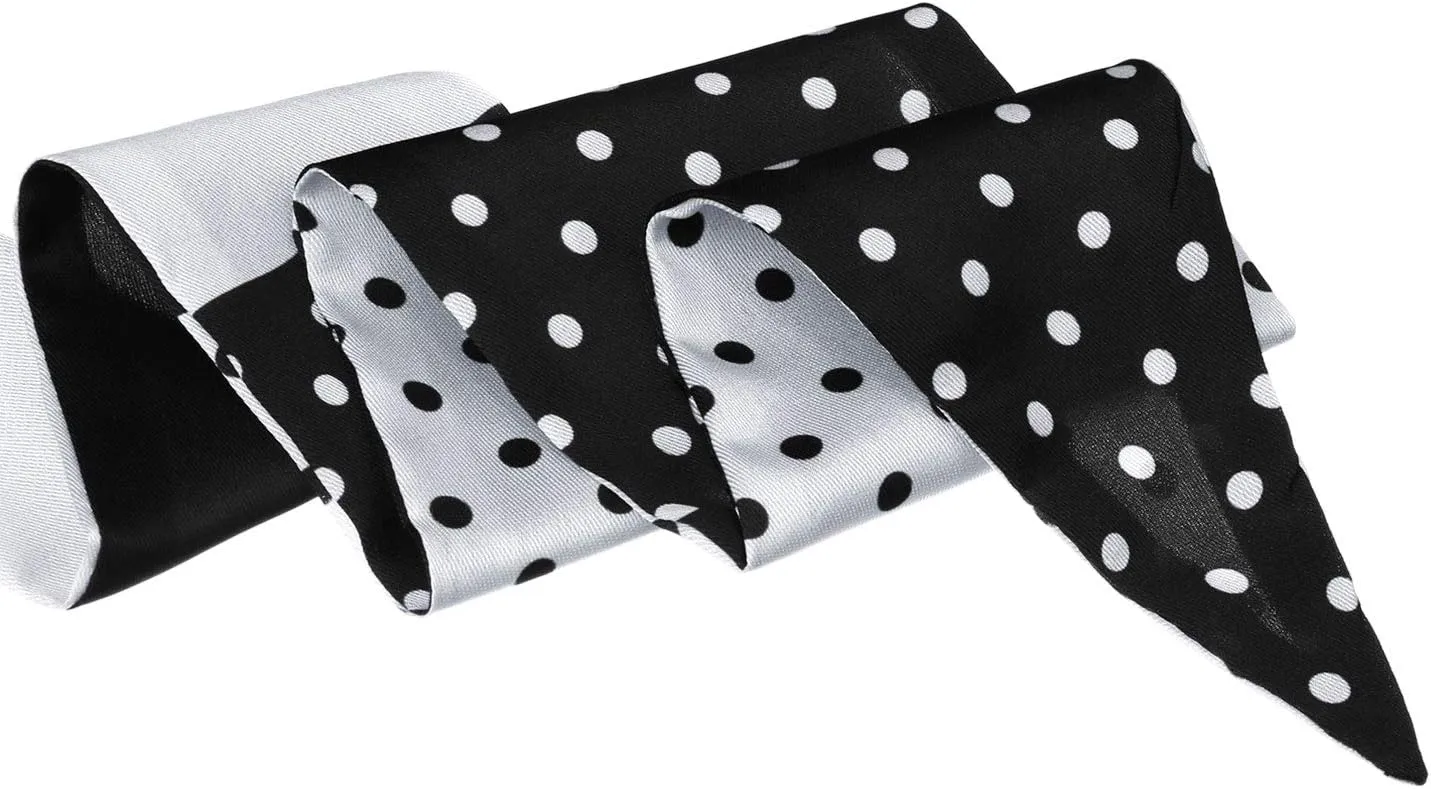 Allegra K Chic Polka Dots Women Neckerchief Skinny Scarves Hair Band Ribbon for Bag Accessory