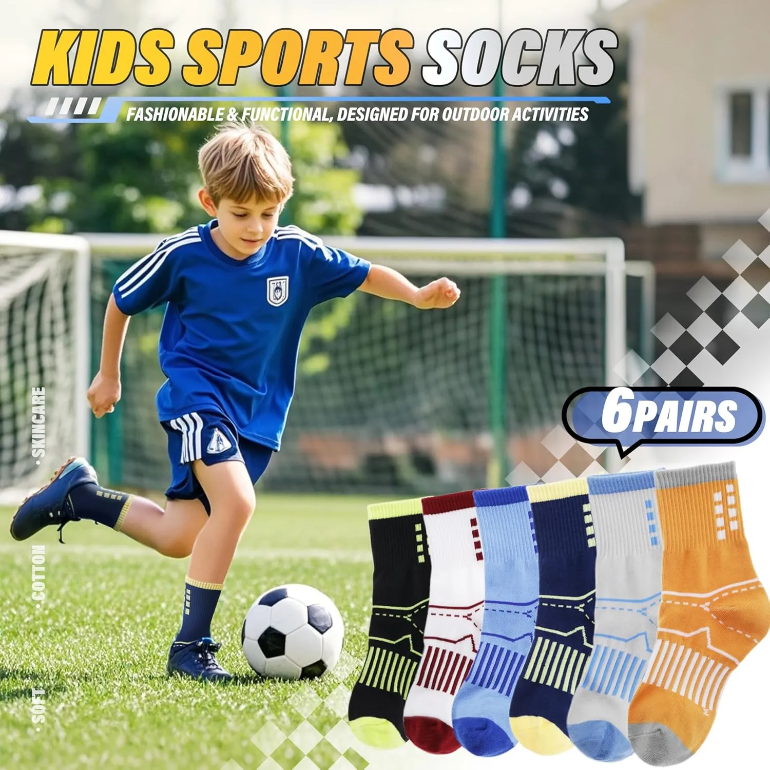 ANTSANG Kids Boys Girls Cotton Crew Socks Youth Teen Athletic Sport Basketball Breathable Soft Socks 6 Pairs