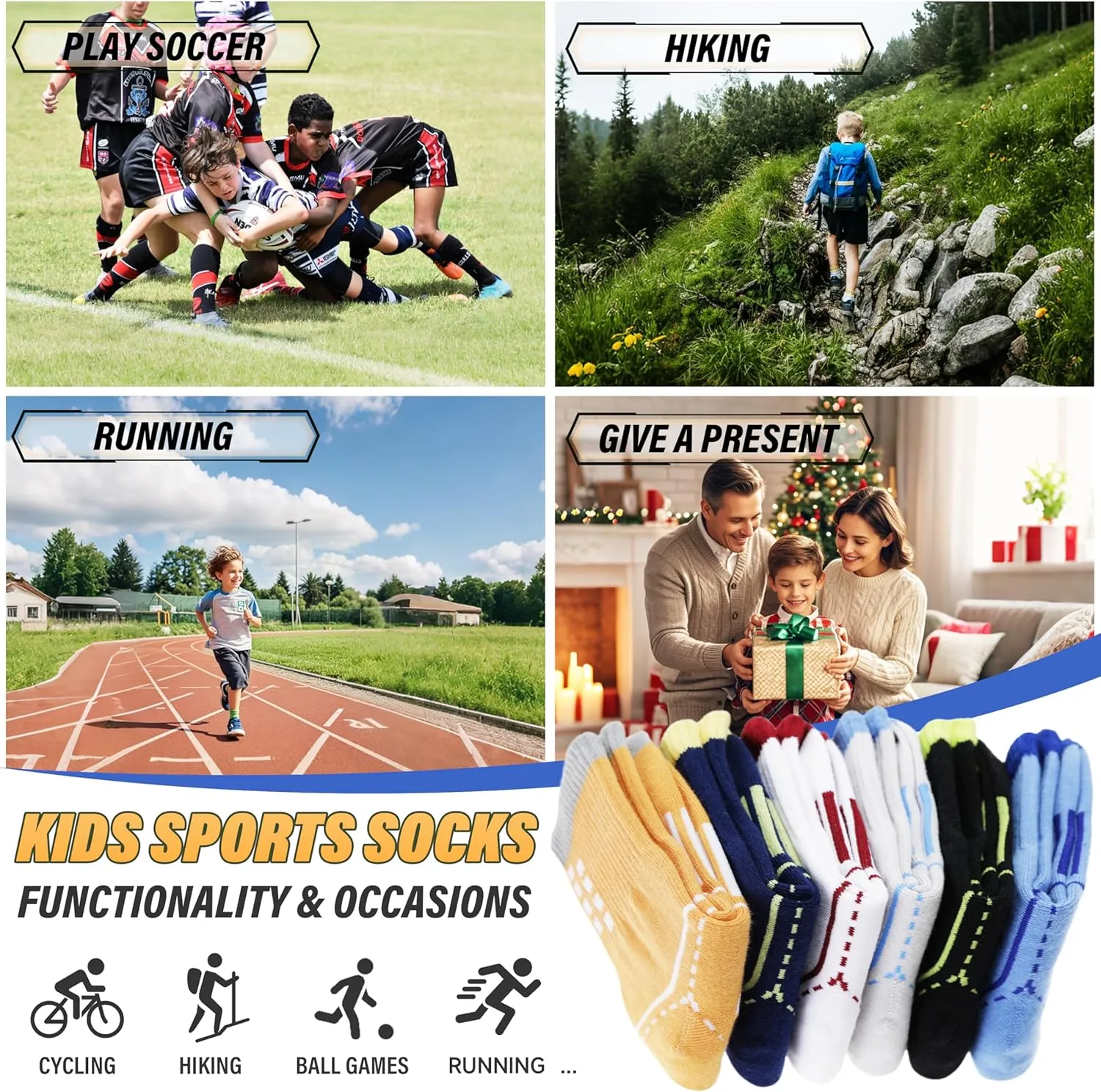 ANTSANG Kids Boys Girls Cotton Crew Socks Youth Teen Athletic Sport Basketball Breathable Soft Socks 6 Pairs