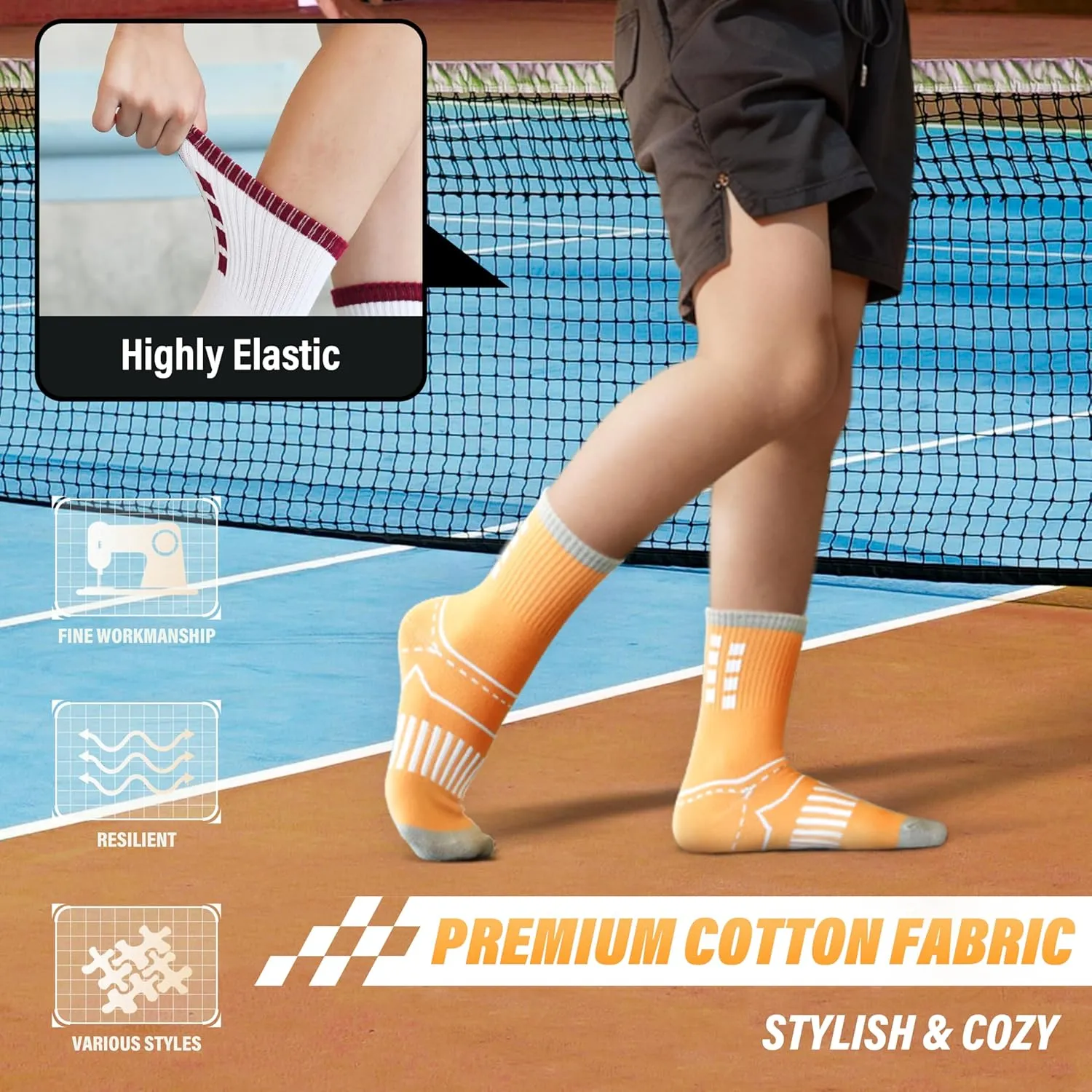 ANTSANG Kids Boys Girls Cotton Crew Socks Youth Teen Athletic Sport Basketball Breathable Soft Socks 6 Pairs