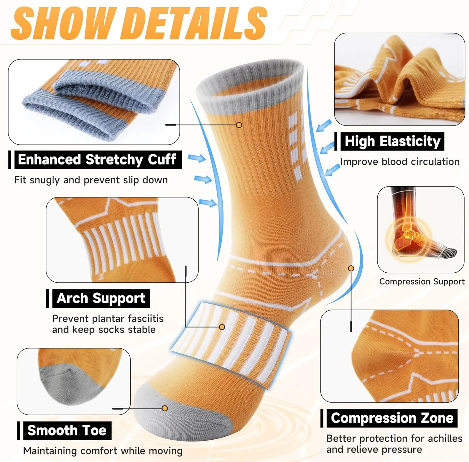 ANTSANG Kids Boys Girls Cotton Crew Socks Youth Teen Athletic Sport Basketball Breathable Soft Socks 6 Pairs