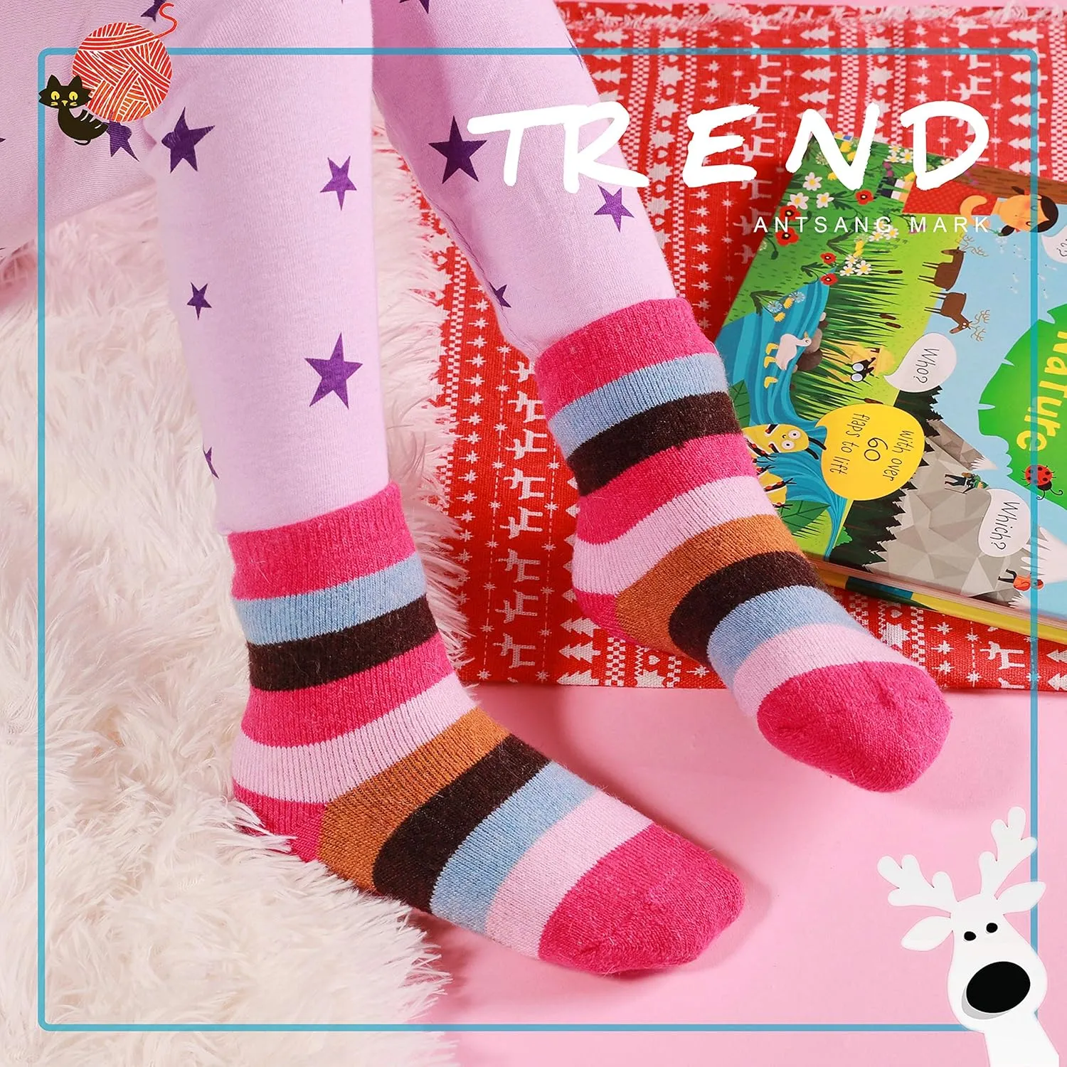 ANTSANG Kids Wool Hiking Socks Winter Warm Thick Thermal Crew Boot Heavy Cozy Gift Snowboarding Socks 6 Pairs