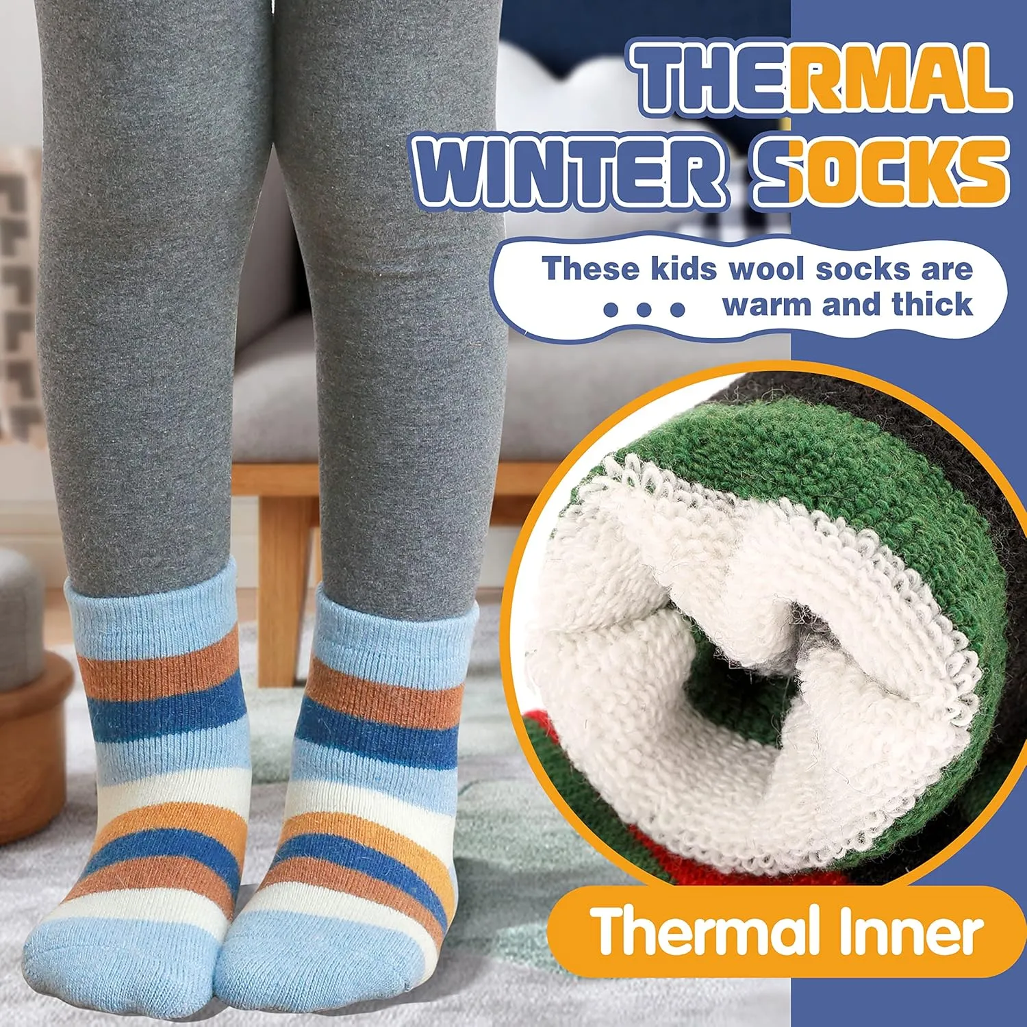 ANTSANG Kids Wool Hiking Socks Winter Warm Thick Thermal Crew Boot Heavy Cozy Gift Snowboarding Socks 6 Pairs