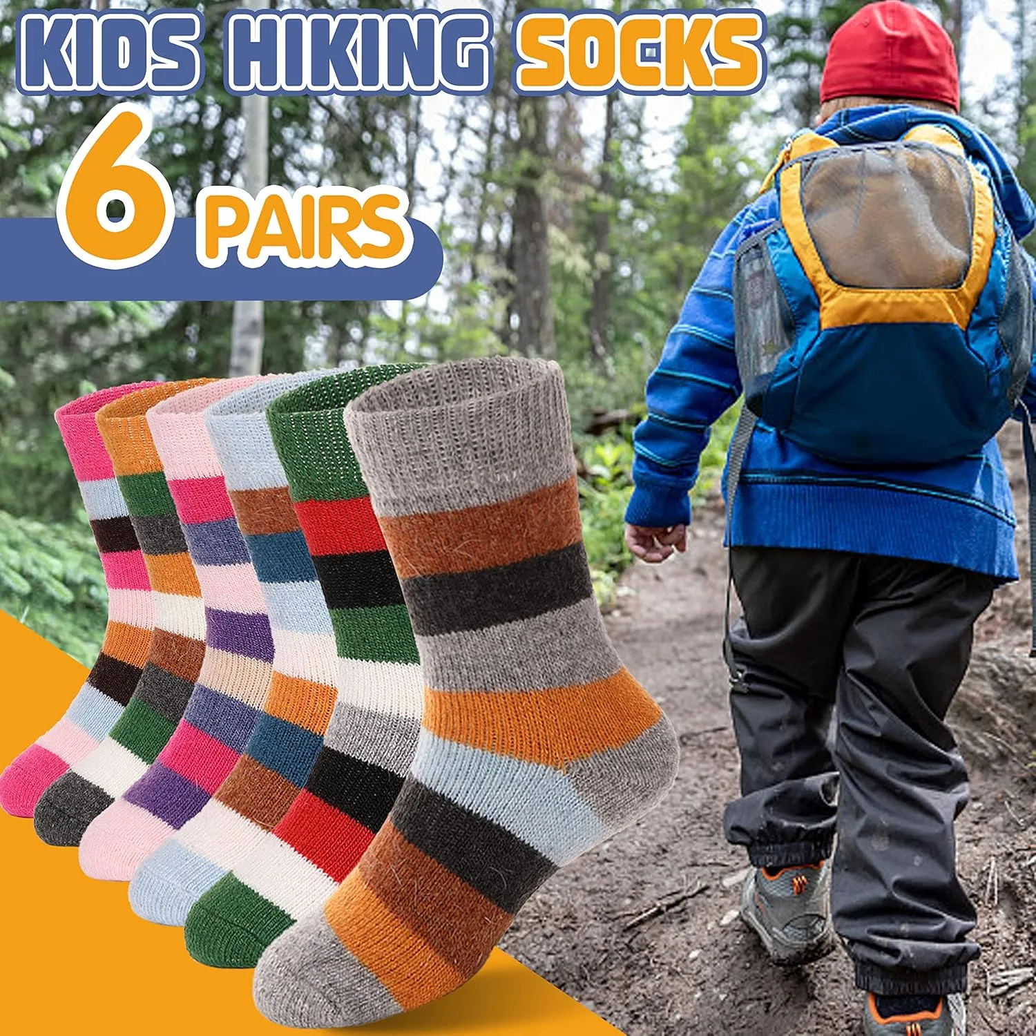 ANTSANG Kids Wool Hiking Socks Winter Warm Thick Thermal Crew Boot Heavy Cozy Gift Snowboarding Socks 6 Pairs
