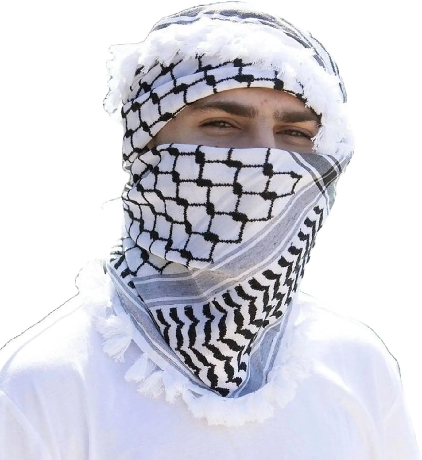 Arab Keffiyeh Shemagh Original Palestine Scarf Kufiya Arafat Cotton Hatta Scarf Bandanas Iraq Desert Scarf - 100% Cotton Keffiyeh Scarf Wrap for Men And Women White