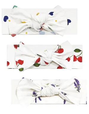 Baby Stretchy Headbands 3Pack Viscose from Bamboo Bow Hairbands Newborn Girls Elastic Bands Hair Accessories, Lavender/Heart/Cherry