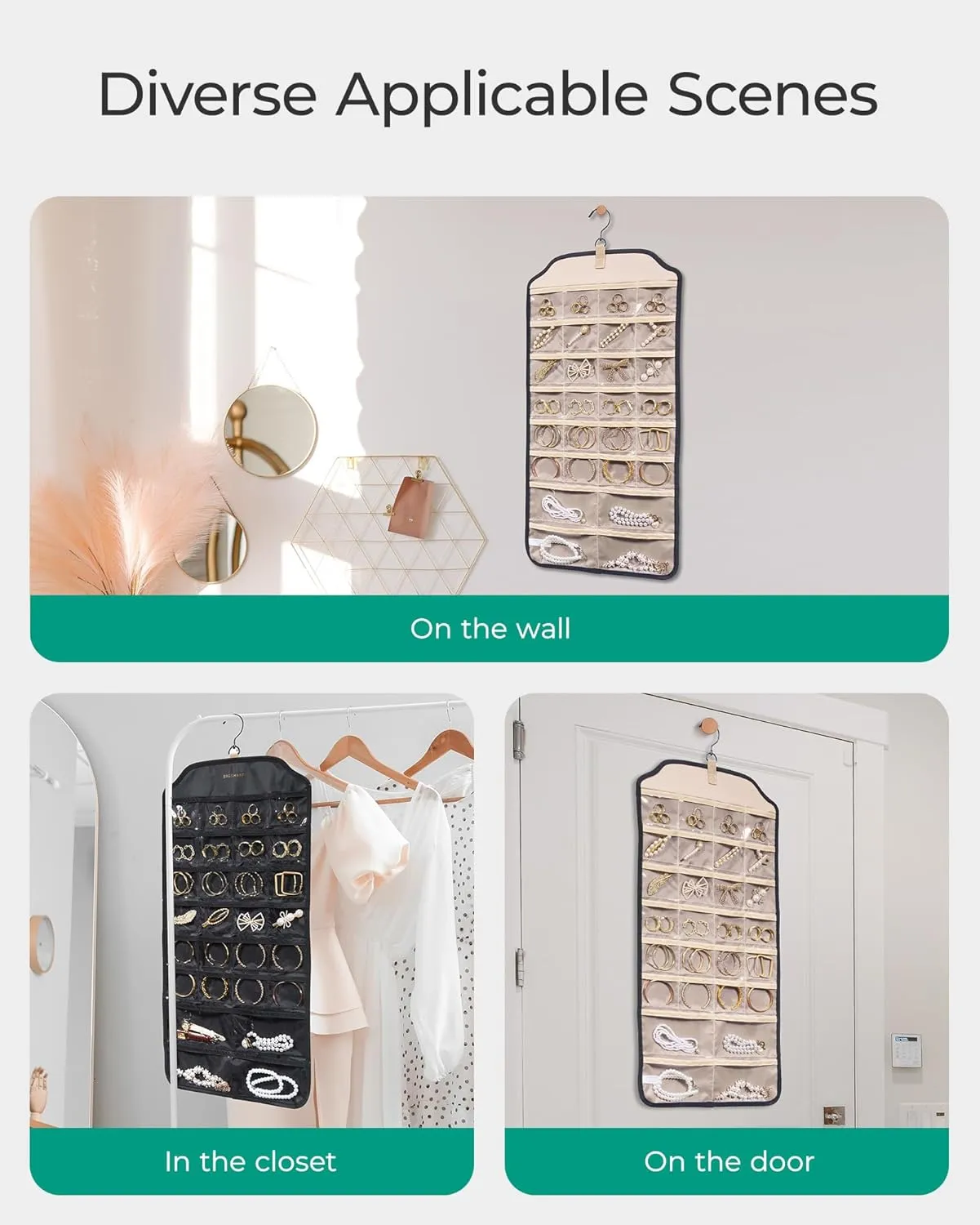 BAGSMART Earring Holder Organizer, Hanging Jewelry 56 Pocket Storage Storage for Women Accessories, Earring for Wall Holding Jewelries Black, 1 Piece