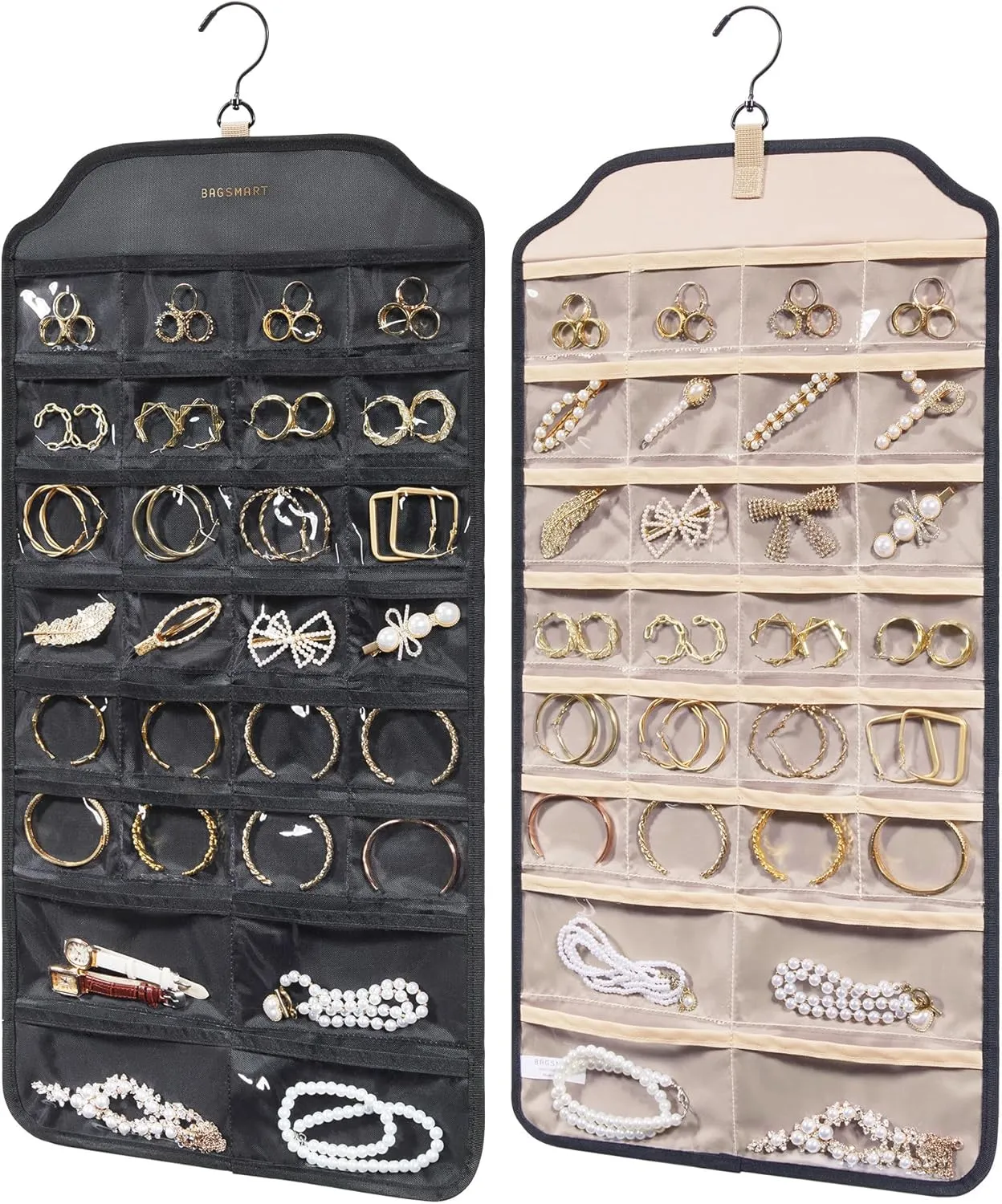 BAGSMART Earring Holder Organizer, Hanging Jewelry 56 Pocket Storage Storage for Women Accessories, Earring for Wall Holding Jewelries Black, 1 Piece