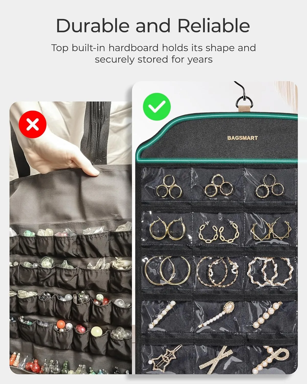 BAGSMART Earring Holder Organizer, Hanging Jewelry 56 Pocket Storage Storage for Women Accessories, Earring for Wall Holding Jewelries Black, 1 Piece