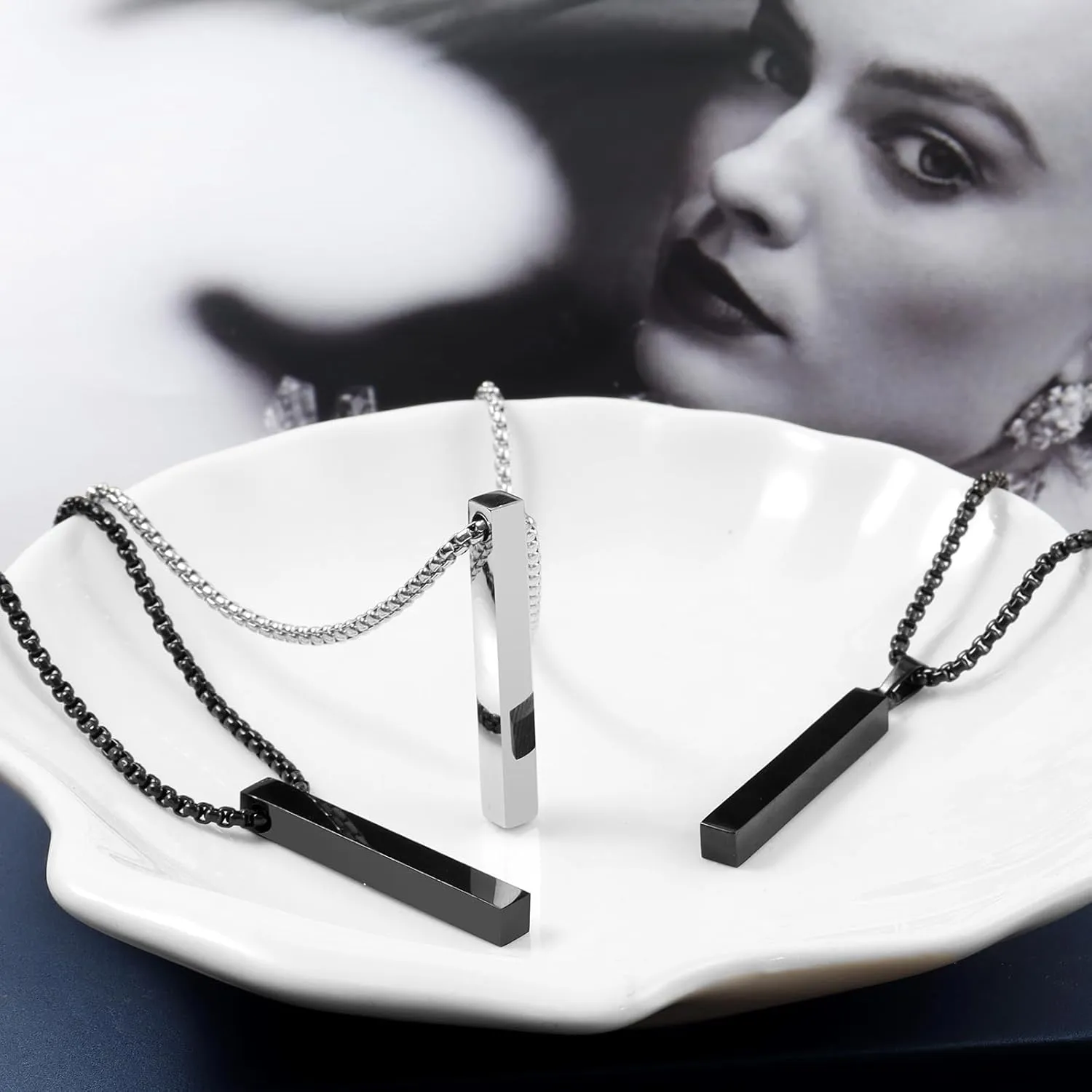 Bar Necklace For Men- Stainless Steel Black Gold Silver Chains For Mens Necklace Jewelry Gift