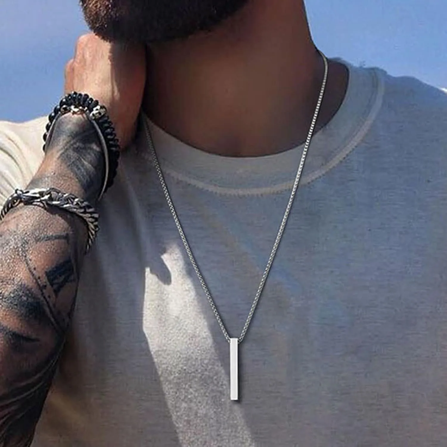 Bar Necklace For Men- Stainless Steel Black Gold Silver Chains For Mens Necklace Jewelry Gift