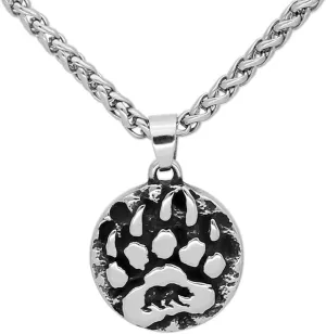 Bear Paw Necklace Bear Paw Print Necklace for Men, Stainless Steel Bear Paw Pendant Necklace, Vintage Viking Necklace for Men, Viking Jewelry Gifts for Men