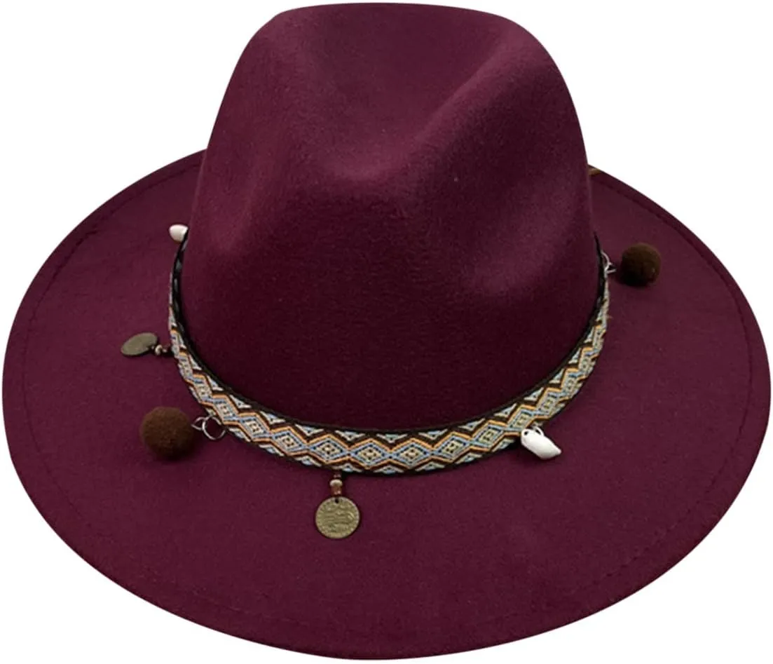 Big Wide Brim Fedora Hat for Women Western Hats Women's Solid Color Panama Rancher Hat