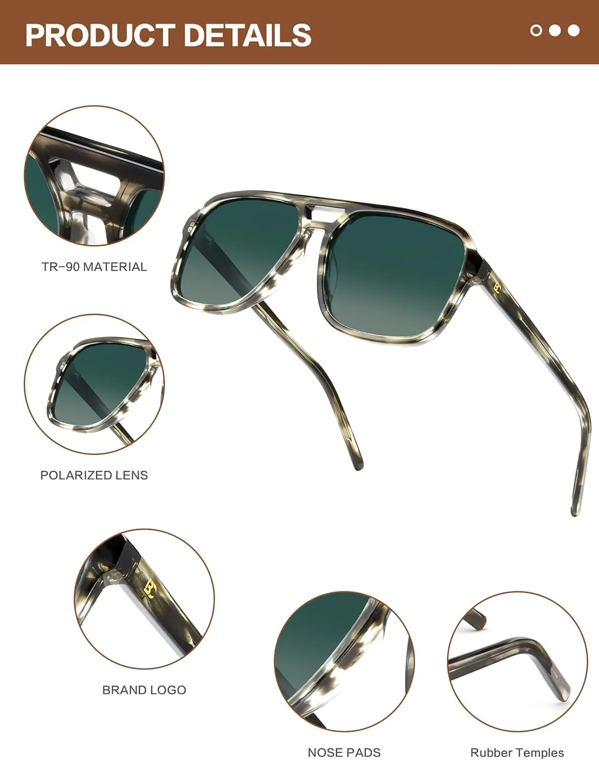 BIRCEN Women Polarized Acetate Sunglasses: Fashion Square Aviator Shades UV Protection for Trendy Laides Travel Beach Outdoor