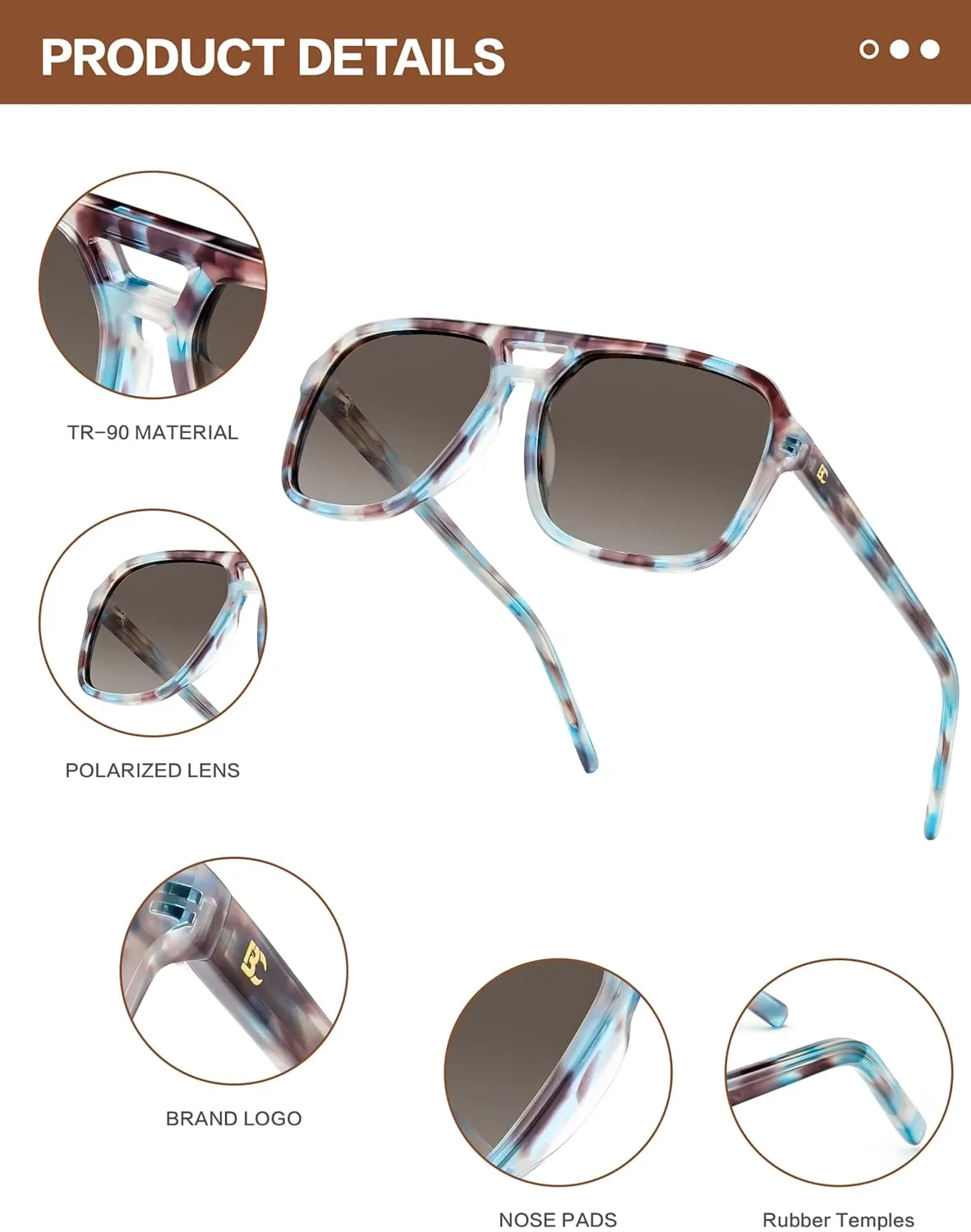 BIRCEN Women Polarized Acetate Sunglasses: Fashion Square Aviator Shades UV Protection for Trendy Laides Travel Beach Outdoor