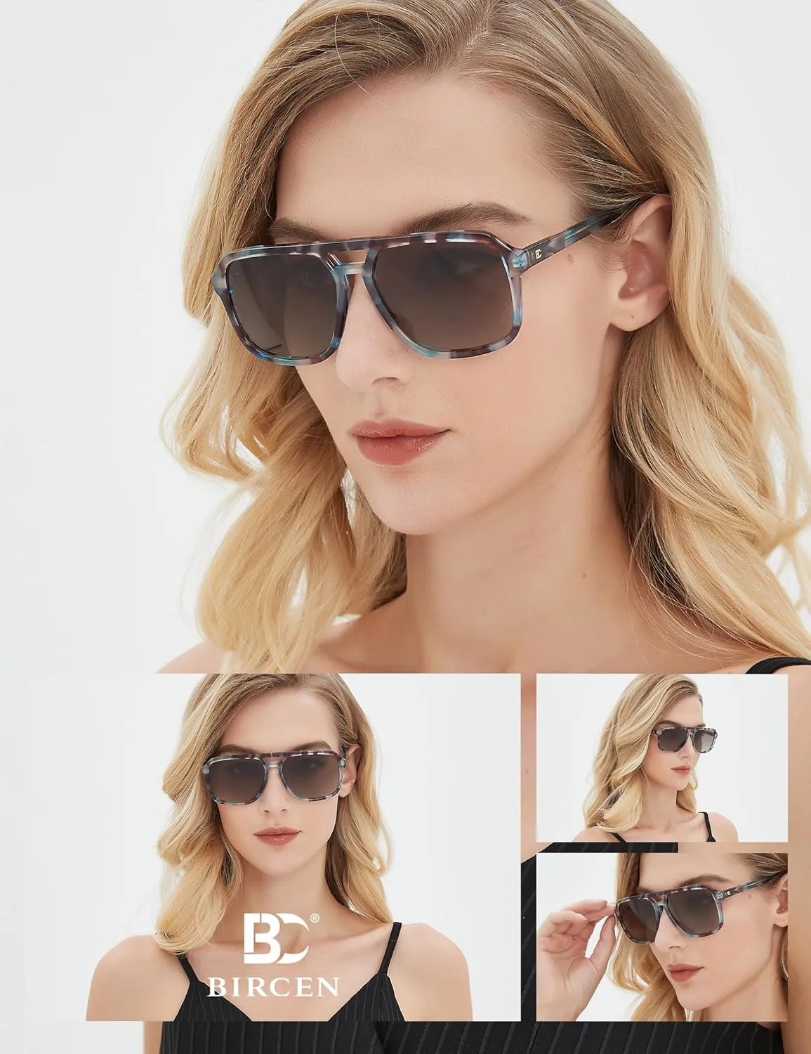 BIRCEN Women Polarized Acetate Sunglasses: Fashion Square Aviator Shades UV Protection for Trendy Laides Travel Beach Outdoor