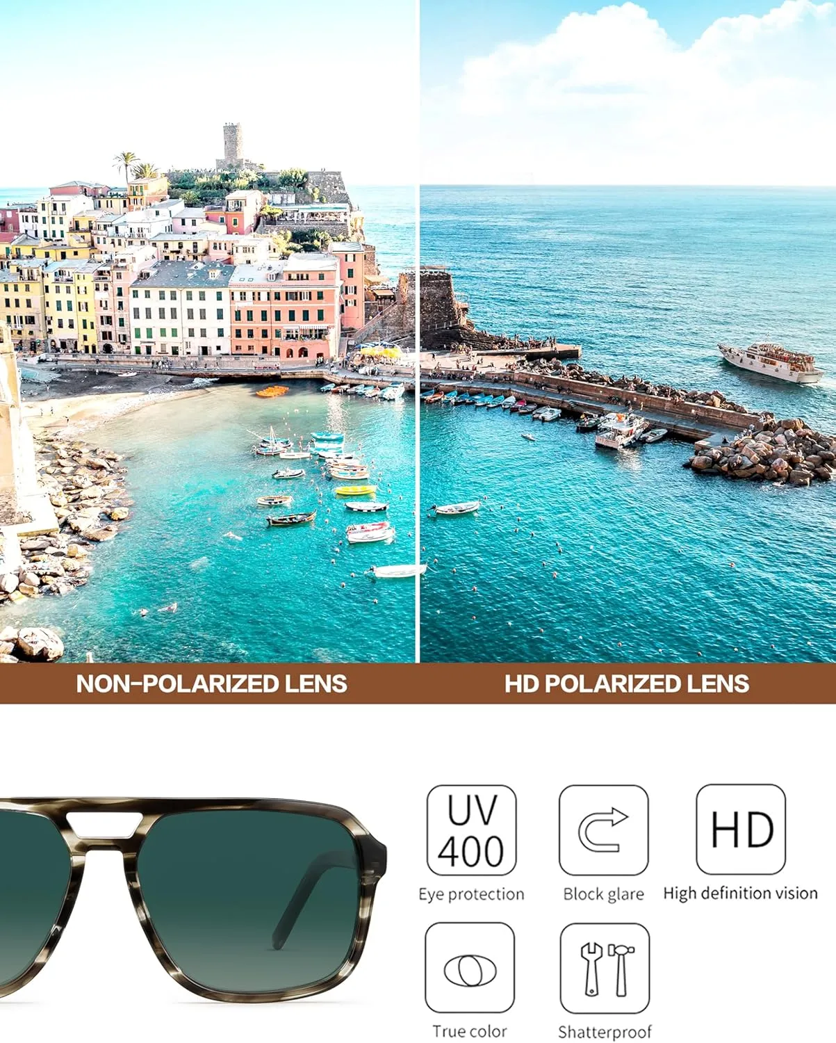 BIRCEN Women Polarized Acetate Sunglasses: Fashion Square Aviator Shades UV Protection for Trendy Laides Travel Beach Outdoor