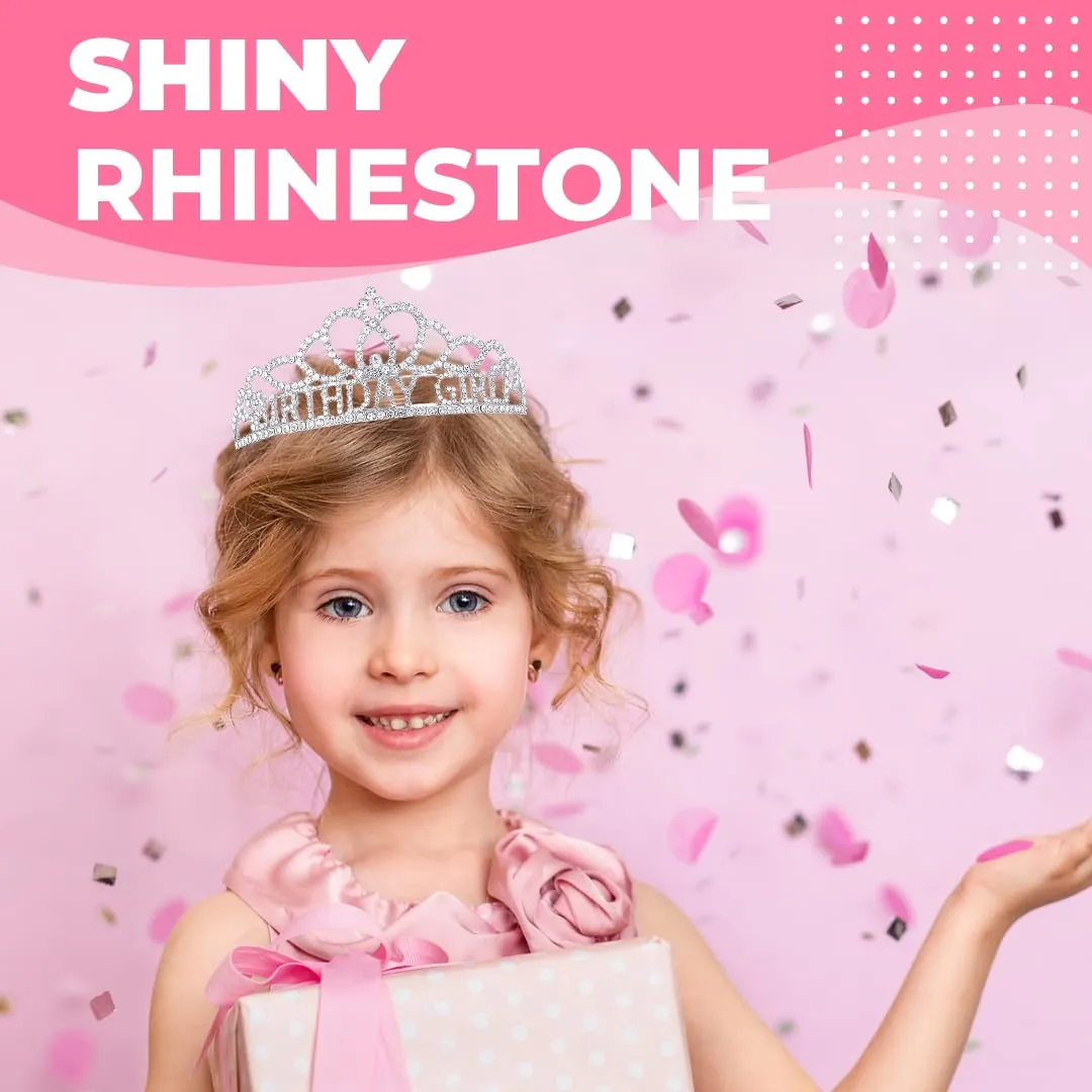 Birthday Tiara and Crown with Sash for Women, Hair Accessories for Wedding Party Costume (A1 - Silver)