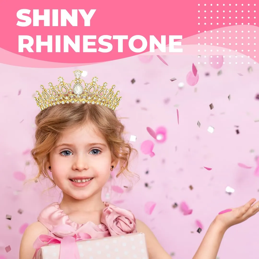 Birthday Tiara and Crown with Sash for Women, Hair Accessories for Wedding Party Costume (B - Gold)