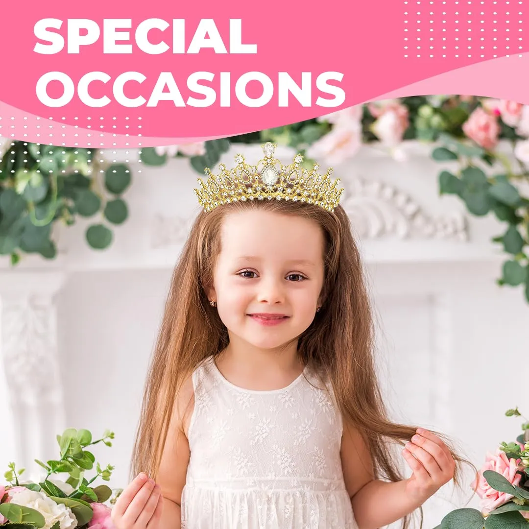 Birthday Tiara and Crown with Sash for Women, Hair Accessories for Wedding Party Costume (B - Gold)
