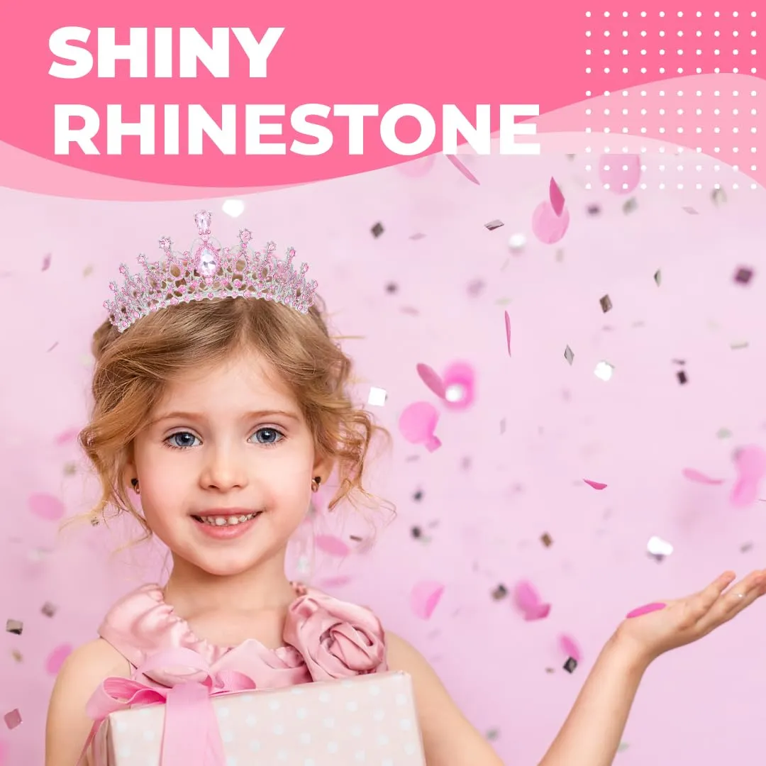 Birthday Tiara and Crown with Sash for Women, Hair Accessories for Wedding Party Costume (B - Pink)