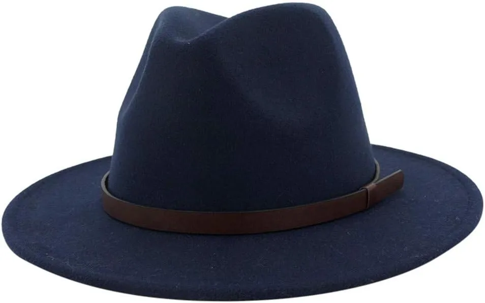 Black Elegant Wide Brim Fedora Flat Panama Hat Cap Women Belt Buckle Fedora Hat Trucker Hat Chain Kid