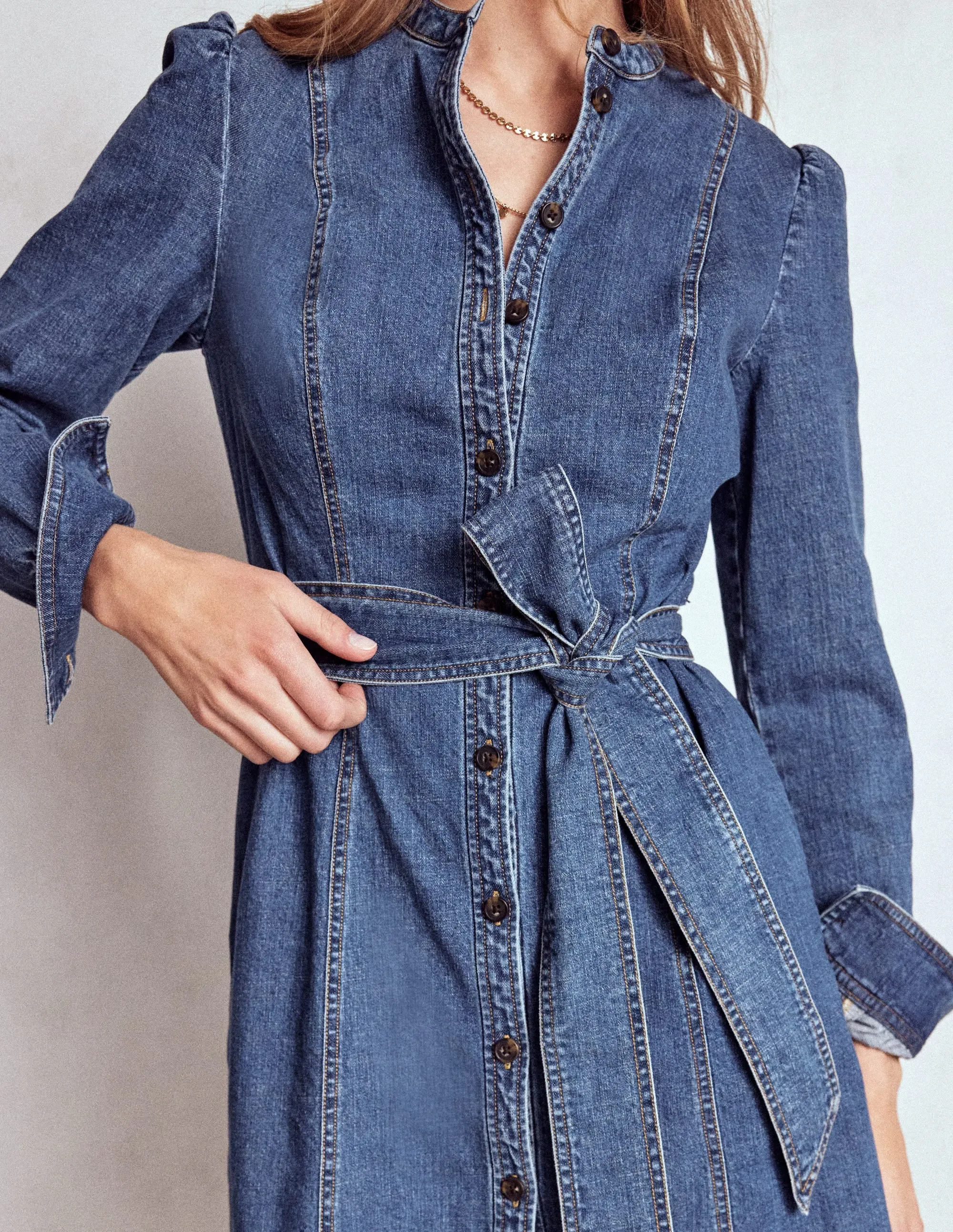 Bre Denim Short Dress-Mid Vintage Denim