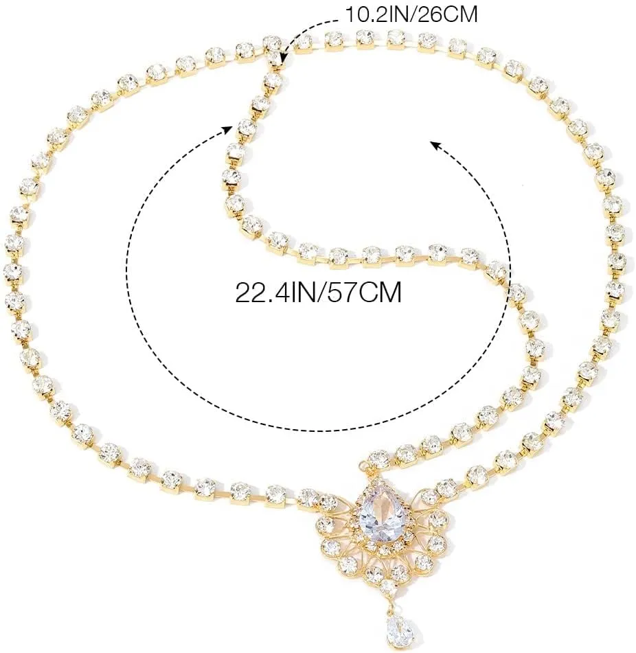 Catery Head Chain Jewelry Crystal Boho Gold Headpiece 1920 Wedding Hair Accessories for Women