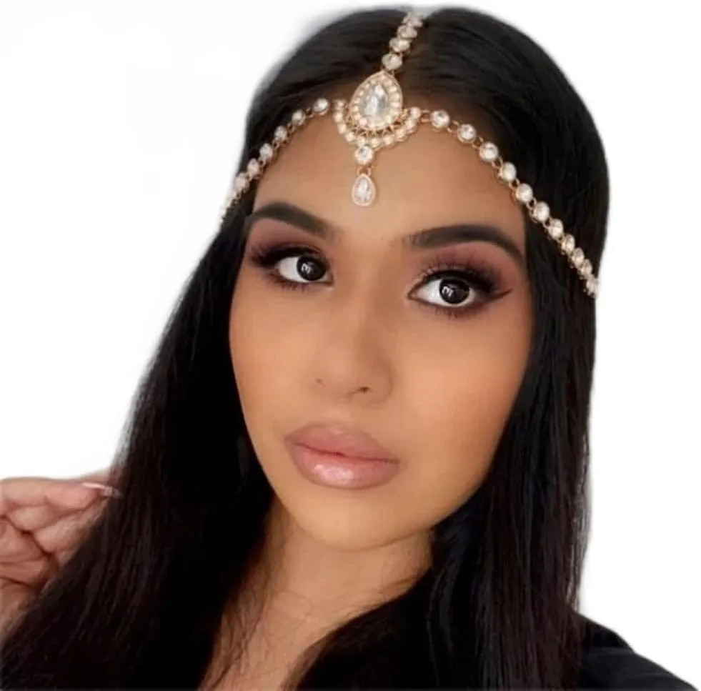 Catery Head Chain Jewelry Crystal Boho Gold Headpiece 1920 Wedding Hair Accessories for Women