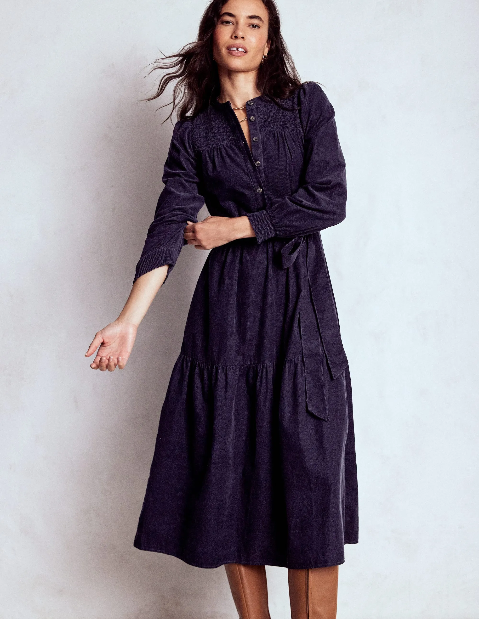 Cecily Cord Midi Dress-Navy