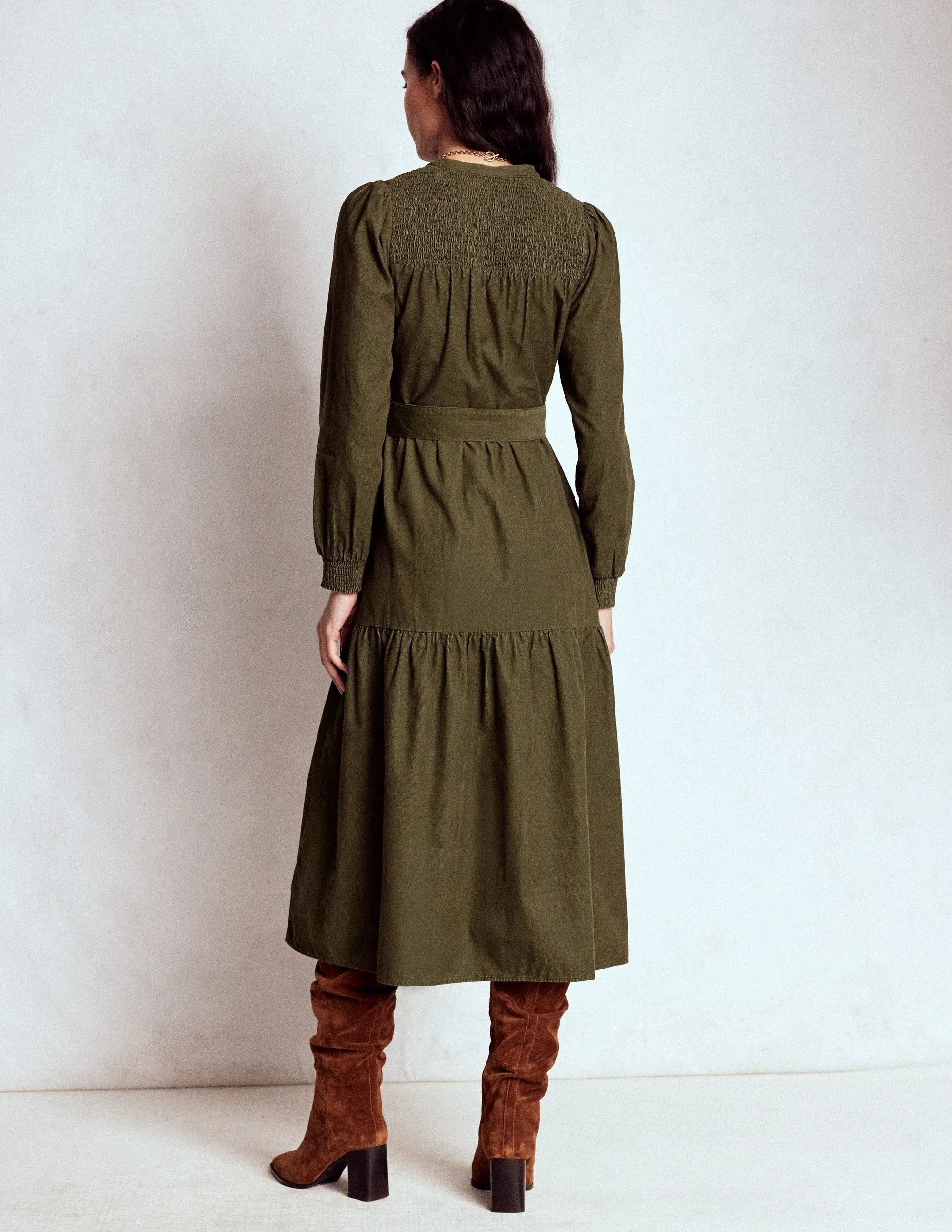 Cecily Cord Midi Dress-Woodland Green