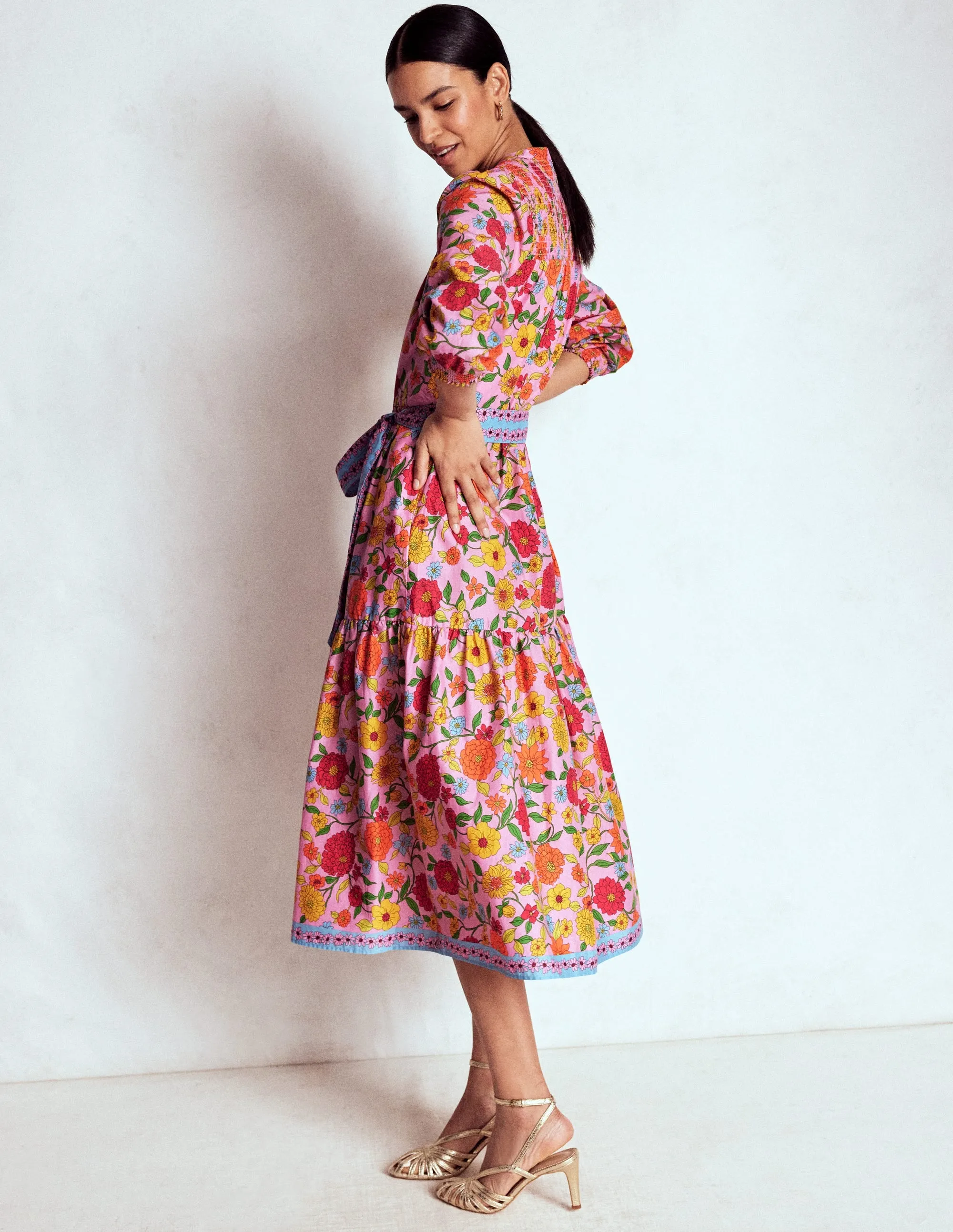 Cecily Cotton Midi Dress-Multi, Dahlia Trail
