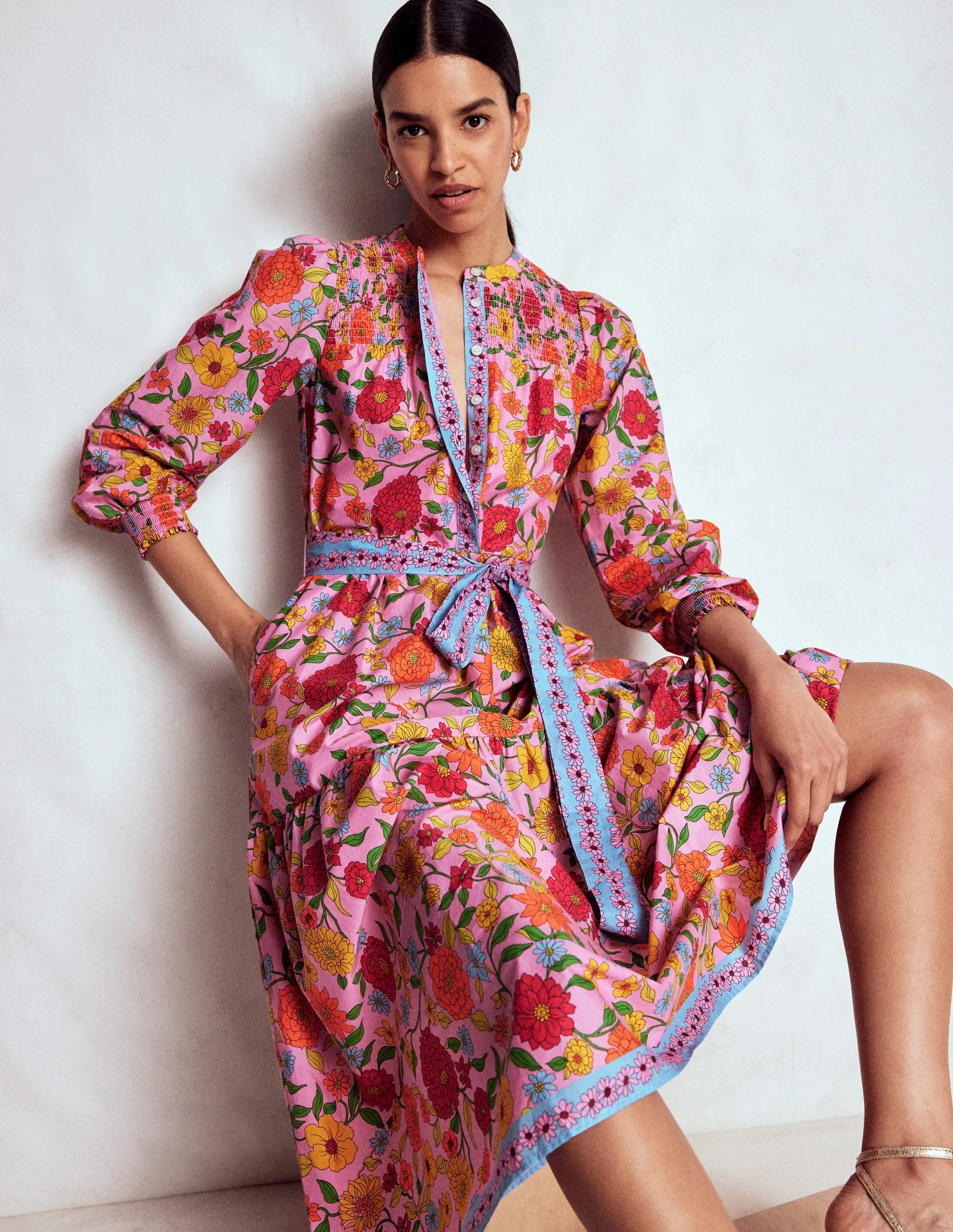 Cecily Cotton Midi Dress-Multi, Dahlia Trail